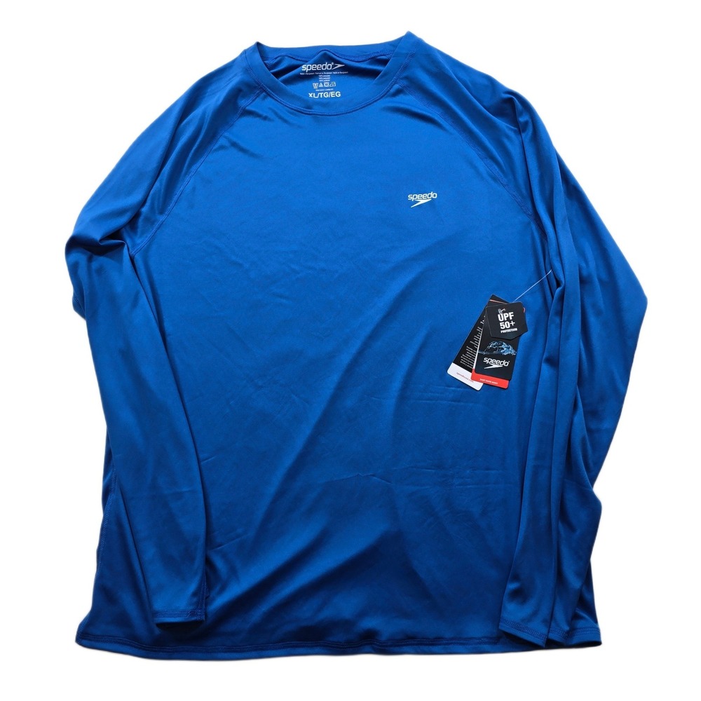 Speedo Swim Shirt Mens XL Blue Polyester UPF 50+ Turkish Sea Rash Guard NEW